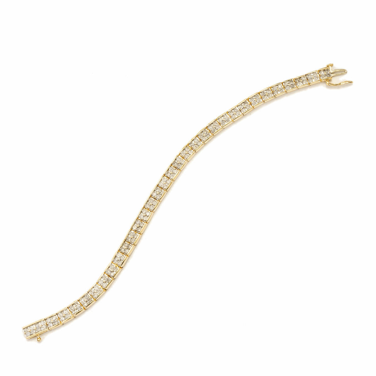 Vintage 4.00ct Full Cut Diamond 14k Gold Solid Hinged Link Two Row Bracelet – image 2