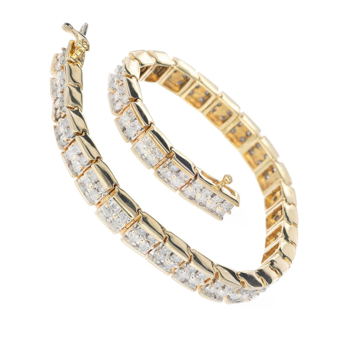 Vintage 4.00ct Full Cut Diamond 14k Gold Solid Hinged Link Two Row Bracelet