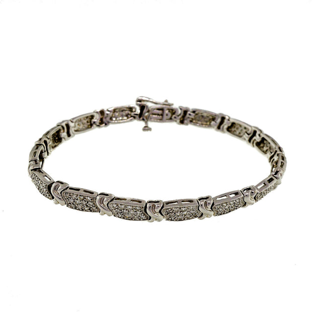 Estate “X” Design 2.50ct Pave Diamond 14k White Gold Bracelet