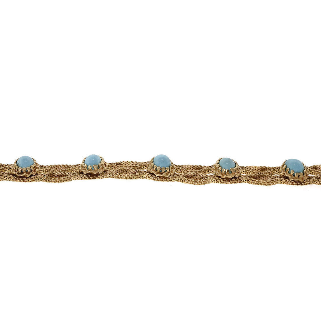 Natural Turquoise Vintage 1950 Bracelet 14k Yellow Gold Mesh – image 3