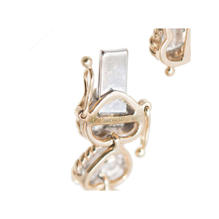 Vintage Designer Sonia B 14k Yellow &amp; White Gold Heart Link 75 Diamond Bracelet – image 2