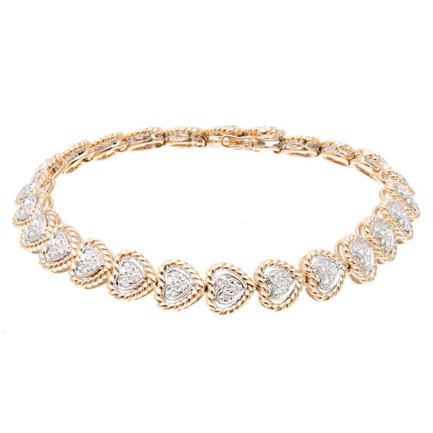 Vintage Designer Sonia B 14k Yellow & White Gold Heart Link 75 Diamond Bracelet