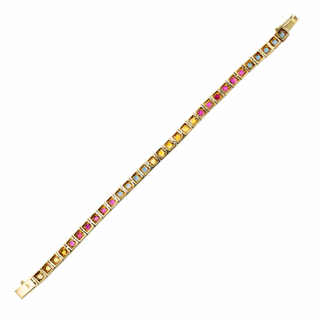 GIA Certified 8.25 Carat Round Ruby Sapphire Hinged Yellow Gold Tennis Bracelet – image 6