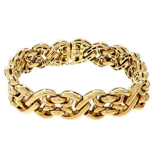 Vintage Heavy Italian Yellow Gold Fancy Link Bracelet