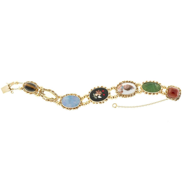 Carnelian Jade Opal Citrine Tiger Eye Porcelain Gold 7 Section Bracelet