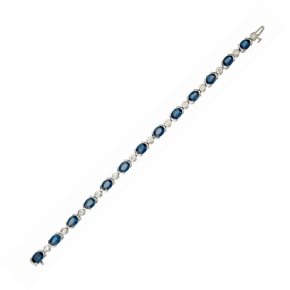 13.40 Carat Oval Blue Sapphire Round Diamond Tube Set Gold Bracelet – image 3