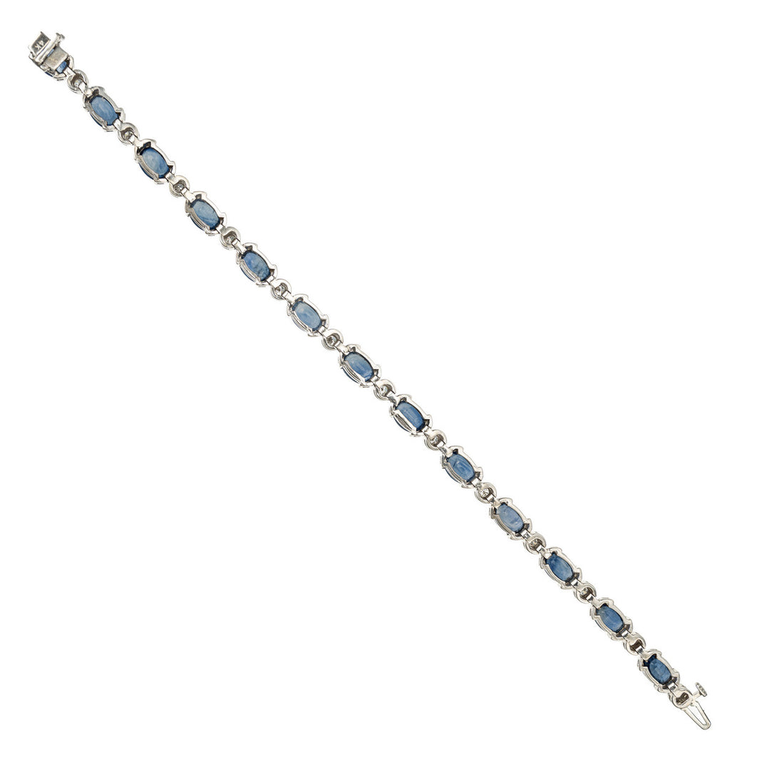 13.40 Carat Oval Blue Sapphire Round Diamond Tube Set Gold Bracelet – image 2