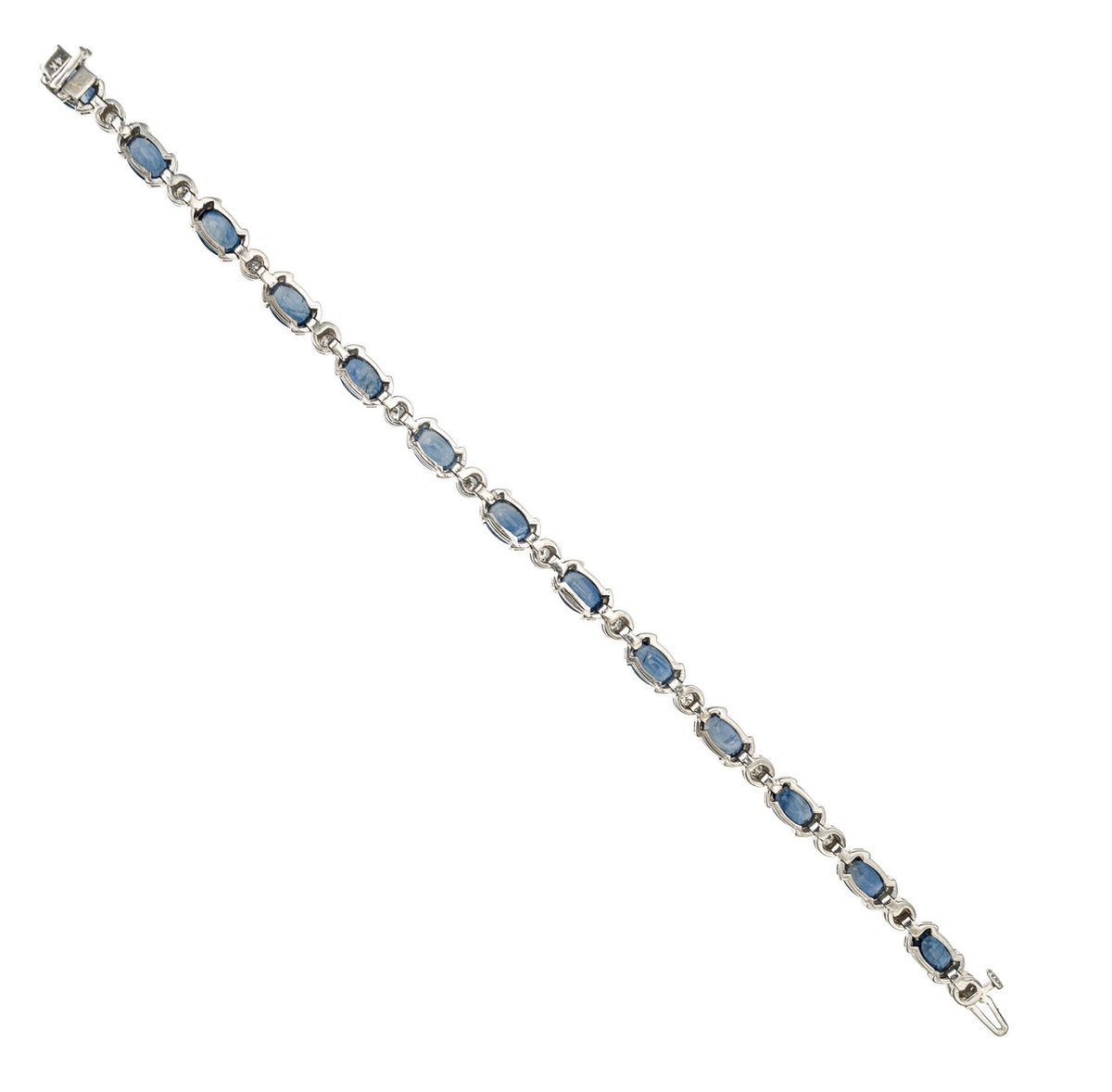 13.40 Carat Oval Blue Sapphire Round Diamond Tube Set Gold Bracelet – image 2
