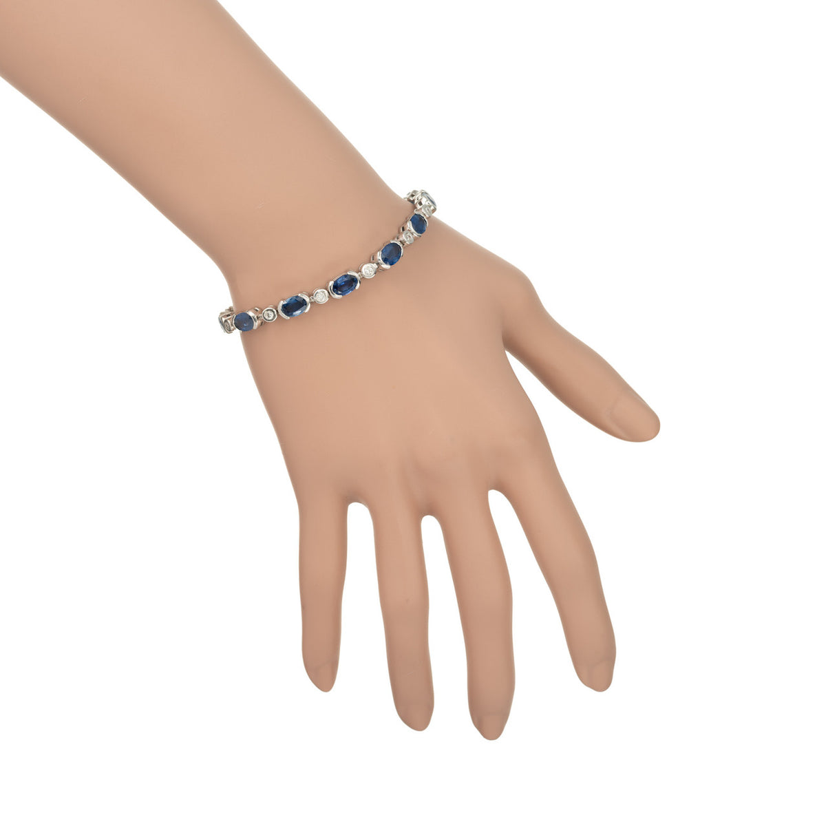 13.40 Carat Oval Blue Sapphire Round Diamond Tube Set Gold Bracelet – image 4