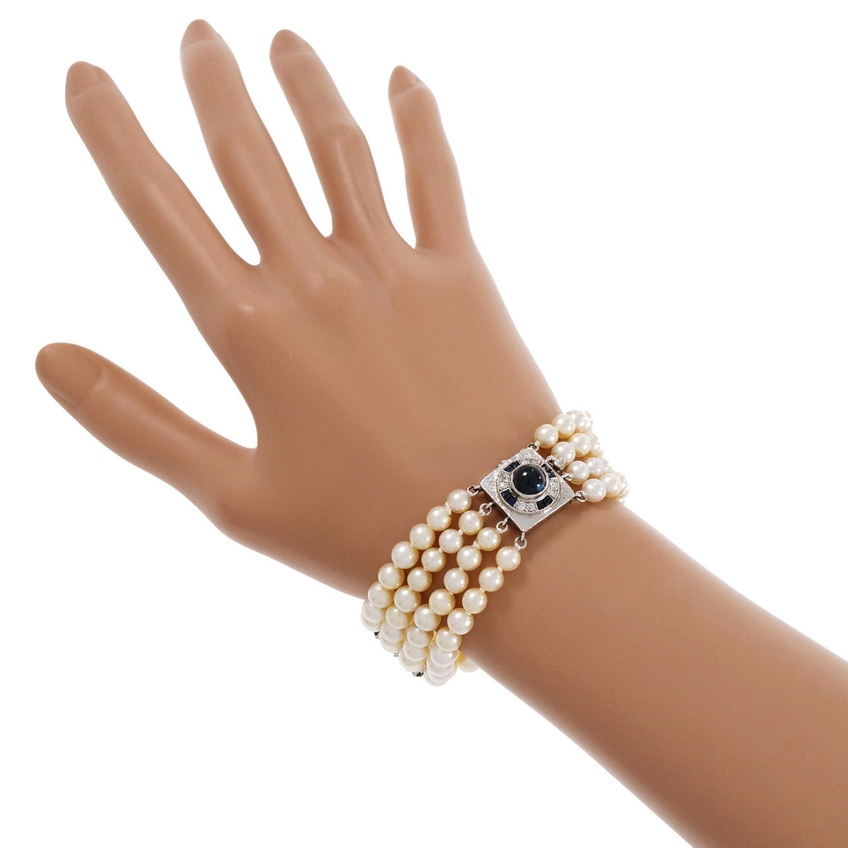 Vintage Cultured Graduated Pearl Bracelet Sapphire Diamond – image 6