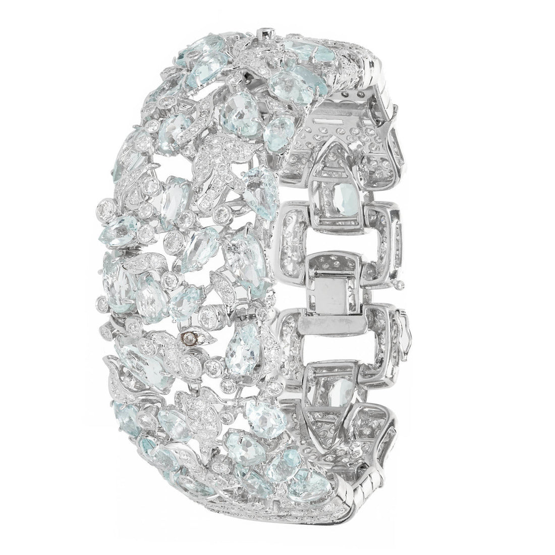 Vintage 1950 Wide Aqua Diamond Bracelet 18 Karat White Gold – image 2