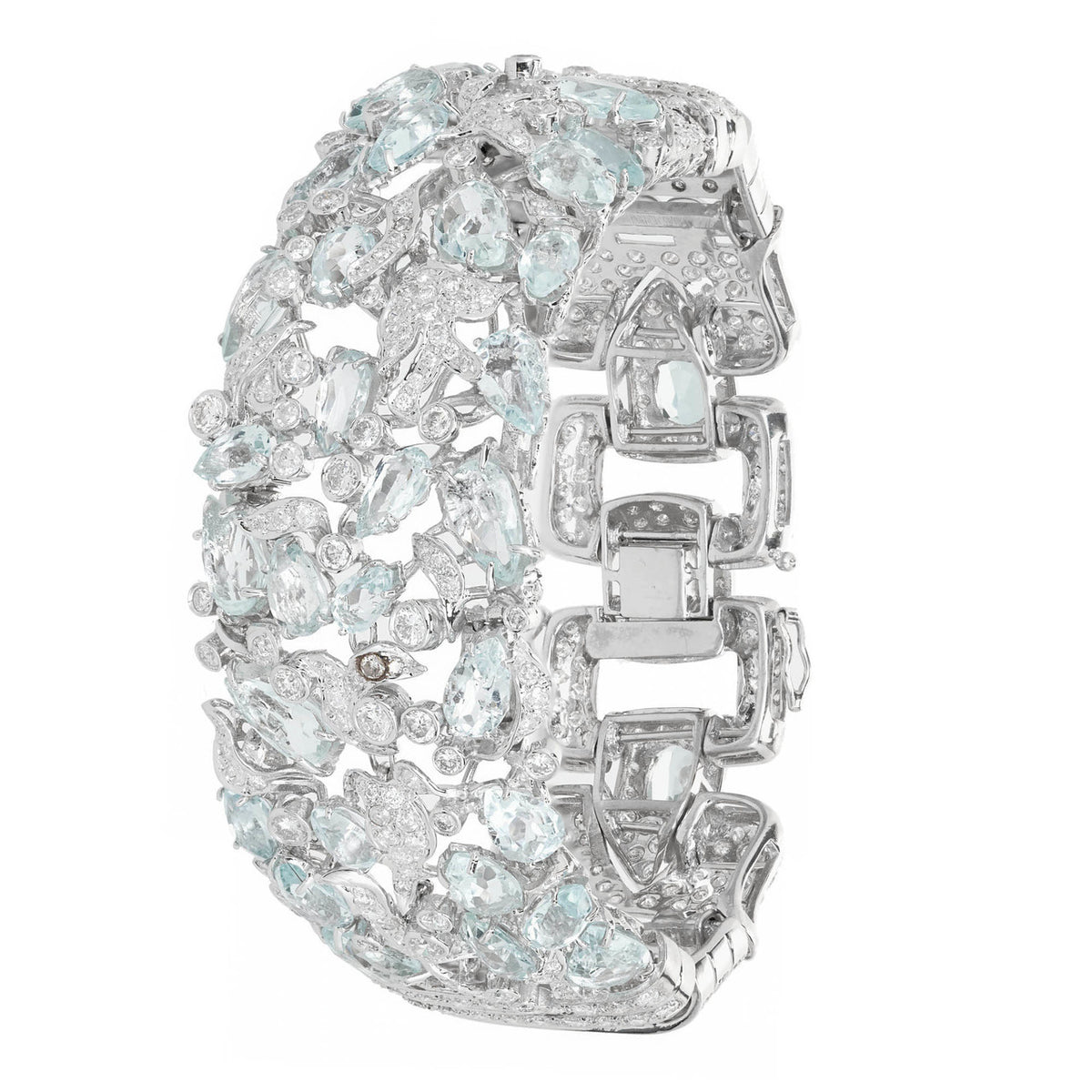 Vintage 1950 Wide Aqua Diamond Bracelet 18 Karat White Gold – image 2