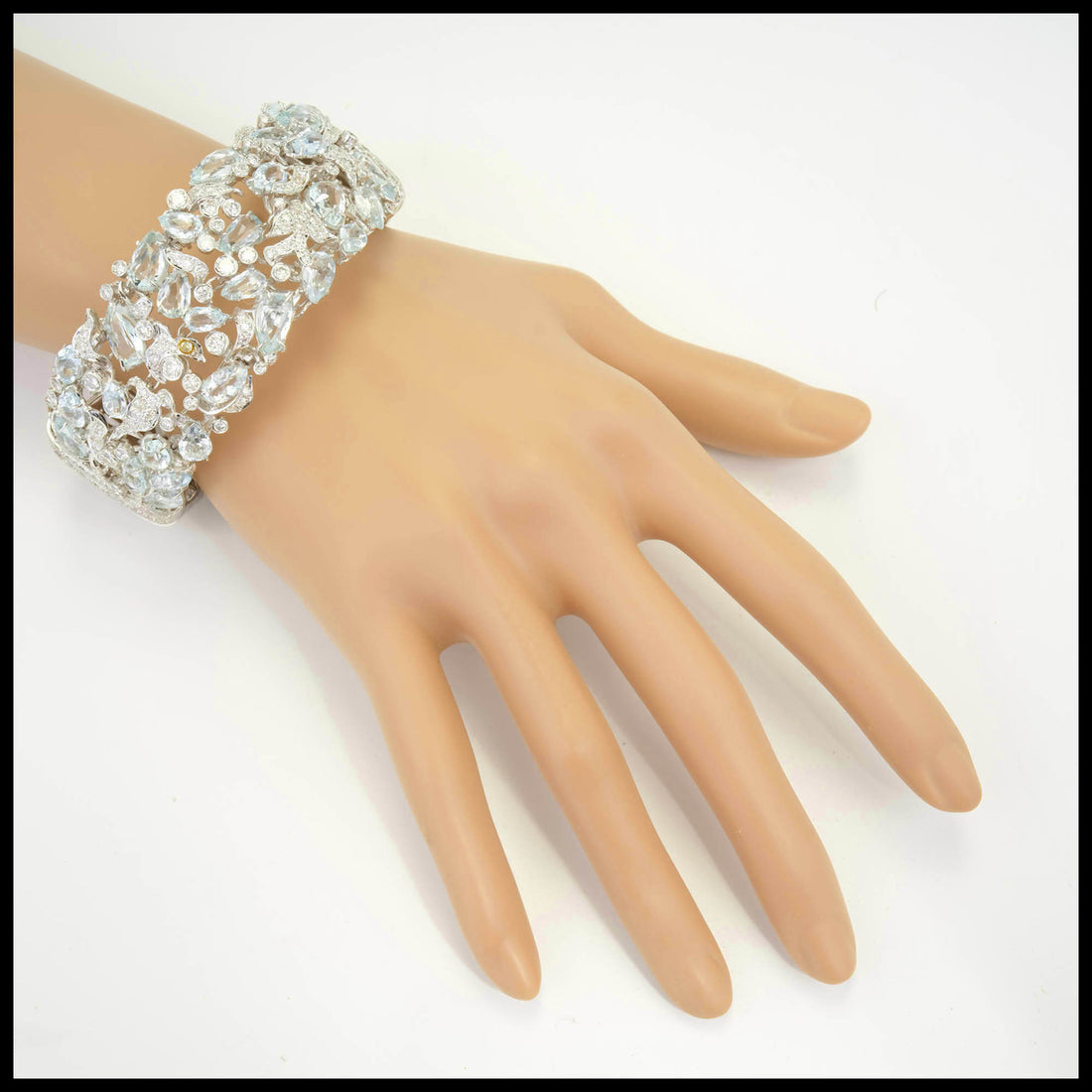 Vintage 1950 Wide Aqua Diamond Bracelet 18 Karat White Gold – image 5
