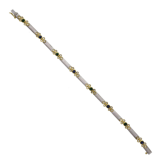 .69 Carat Diamond Sapphire Emerald Yellow and White Gold Bracelet