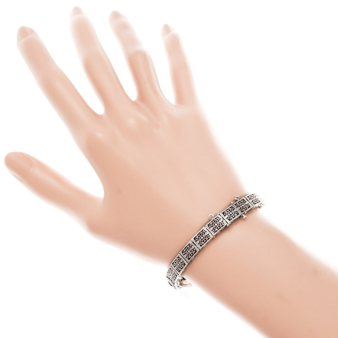 Art Deco .15 Carat Diamond Onyx White Gold Bracelet – image 6