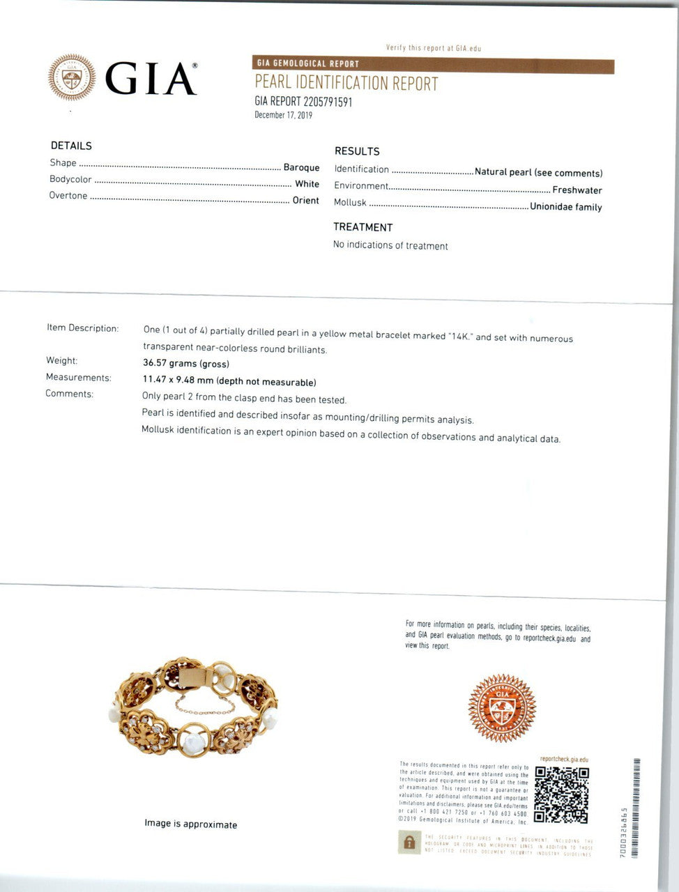 1.85 Carat Diamond Freshwater Pearl Victorian Revival Yellow Gold Bracelet – image 2