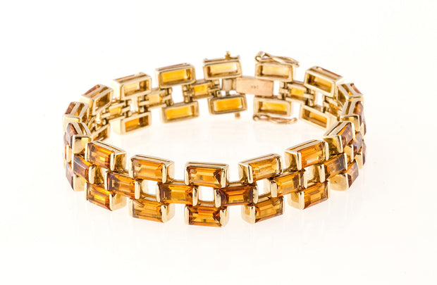40.00 Carat Citrine Gold Three-Row Hinged Link Gold Bracelet