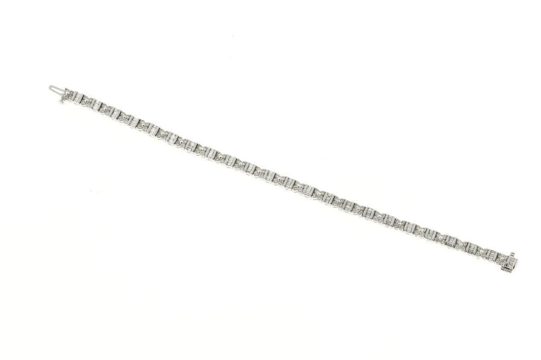Vintage Round Baguette Diamond 18k Hinged Link Bracelet 3.32ct 7 Inches Long – image 2