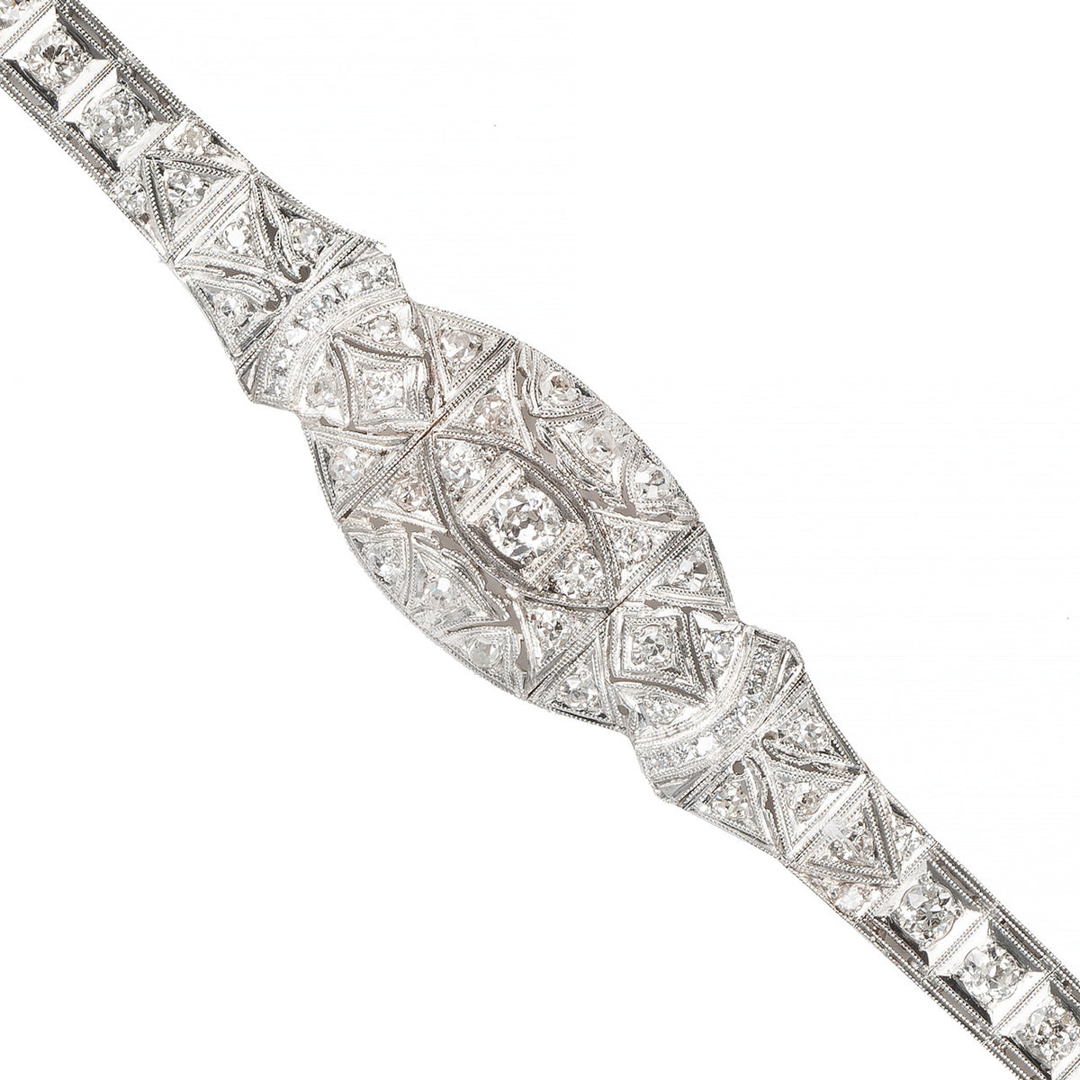 2.48 Carat Diamond Art Deco Platinum Link Bracelet