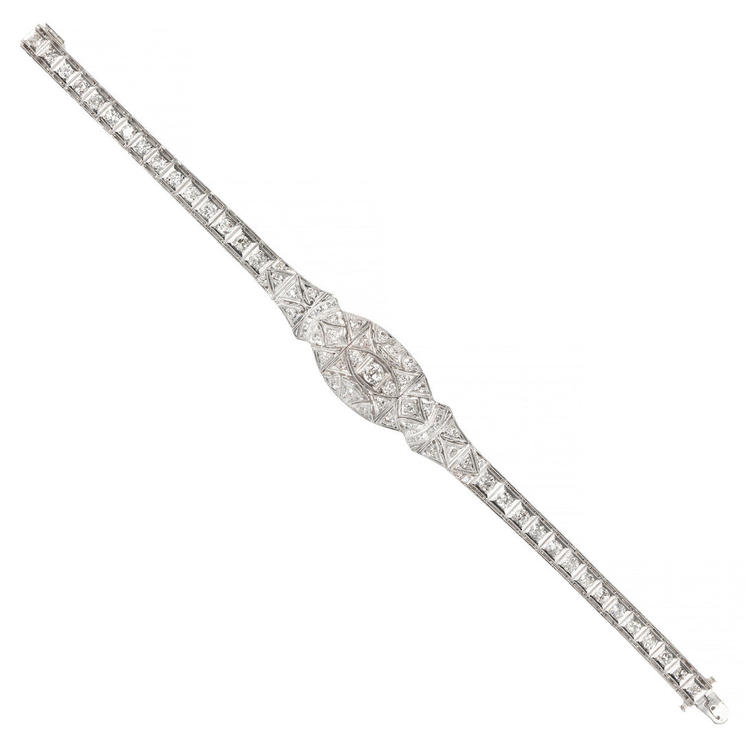 2.48 Carat Diamond Art Deco Platinum Link Bracelet – image 2