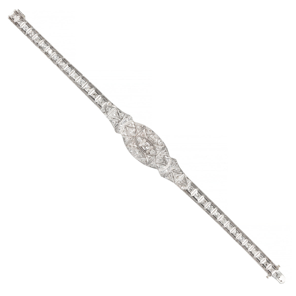 2.48 Carat Diamond Art Deco Platinum Link Bracelet – image 2