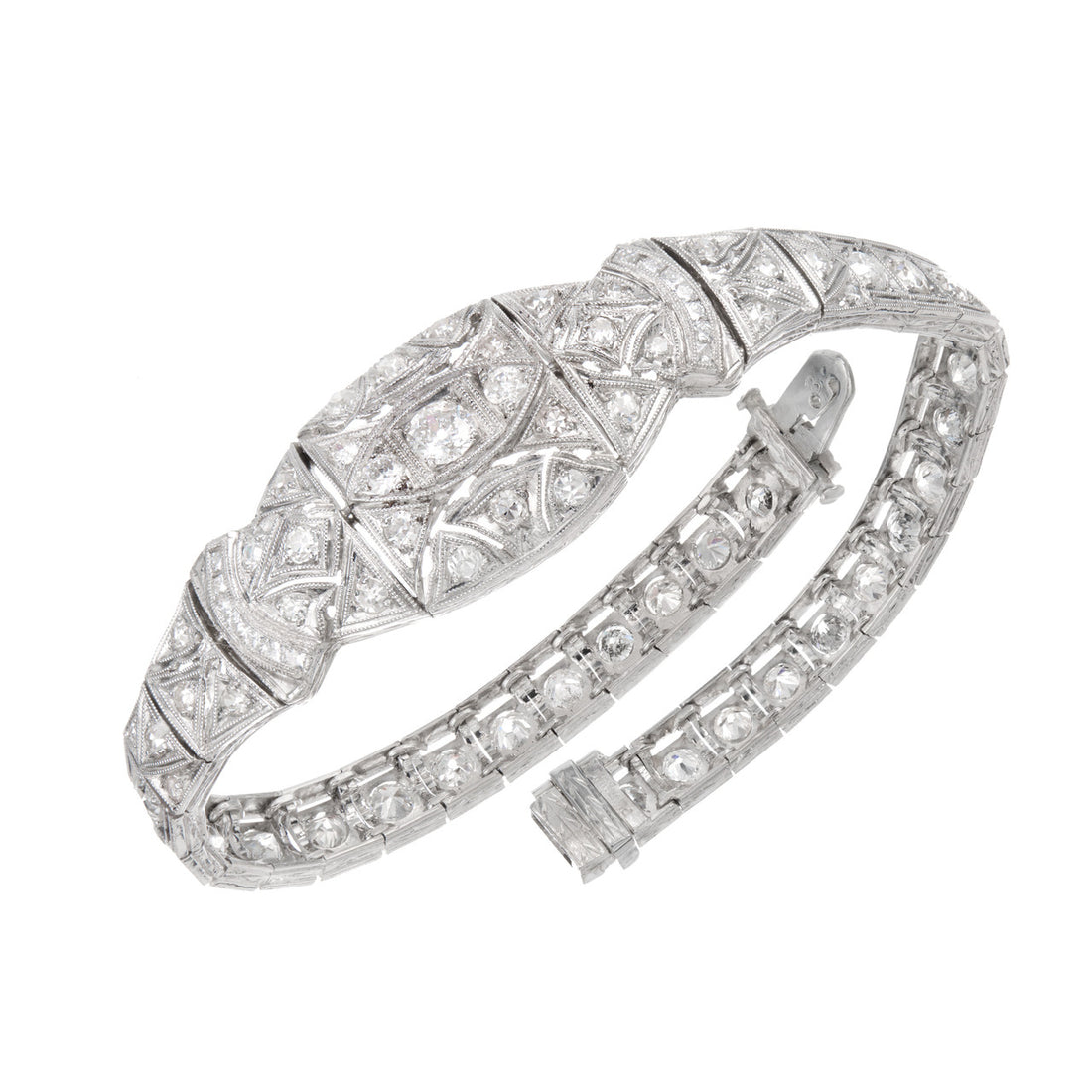 2.48 Carat Diamond Art Deco Platinum Link Bracelet – image 4