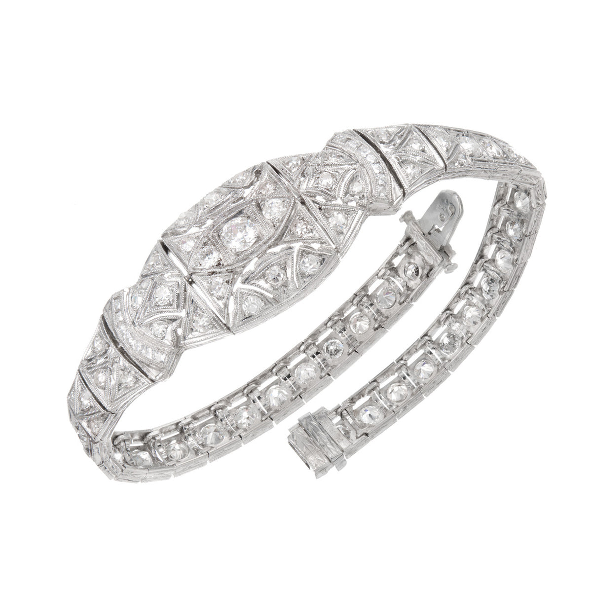 2.48 Carat Diamond Art Deco Platinum Link Bracelet – image 4