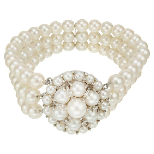 Akoya Cultured Pearl Diamond Gold Multi-Strand Bracelet