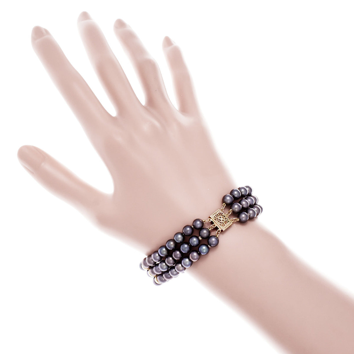 3 Strand Dyed Black Akoya Pearl Bracelet – image 6