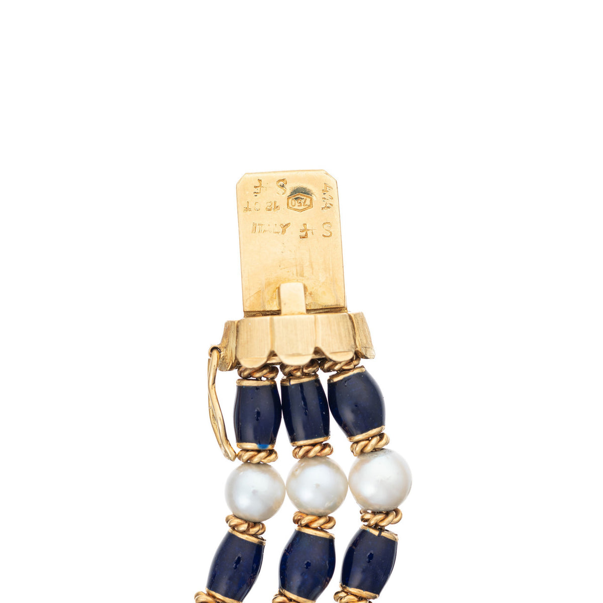 Cobalt Blue Enamel 3 Row Cultured Pearl Gold Bracelet – image 7