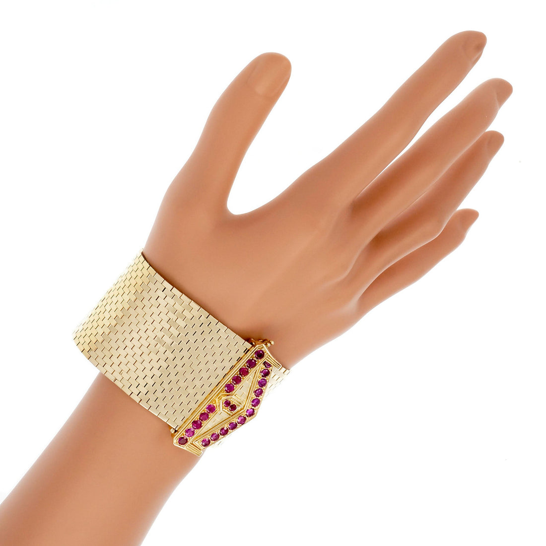 GIA 3.50 Carat Ruby Yellow Gold Brick Flexible Mesh Bracelet – image 9