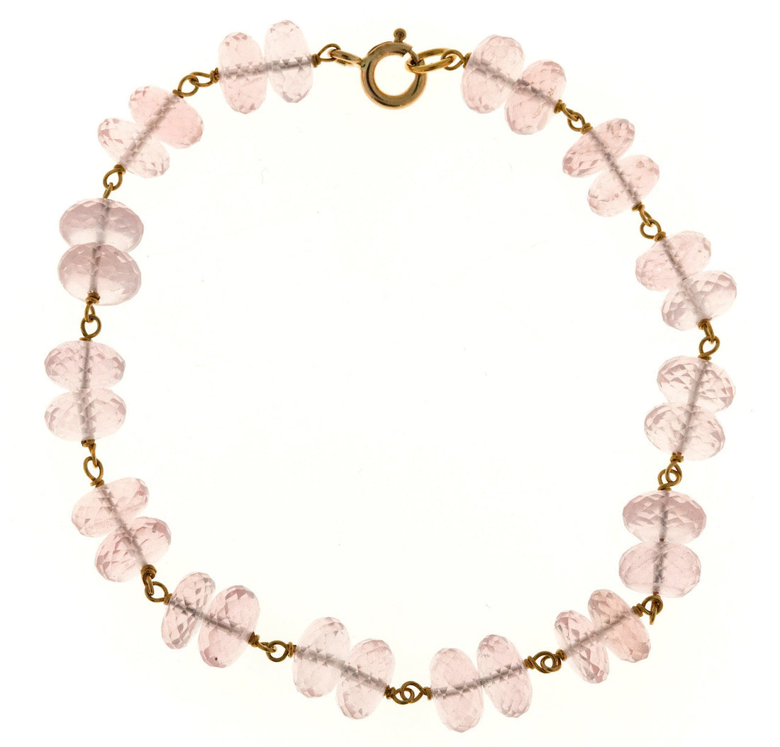 Vintage 40 Carat Morganite Faceted Rondelle Bead 14k Gold Wire Connect Bracelet – image 5
