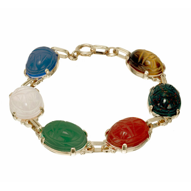 Vintage 1940 Multi Color Scarab Bracelet 14k Yellow Gold