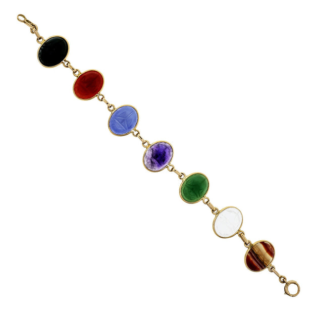 Vintage 1940 High Grade Scarab Bracelet 14k Yellow Gold