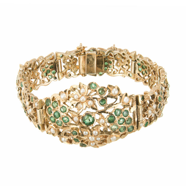 2.80 Carat Emerald Pearl Yellow Gold Bracelet