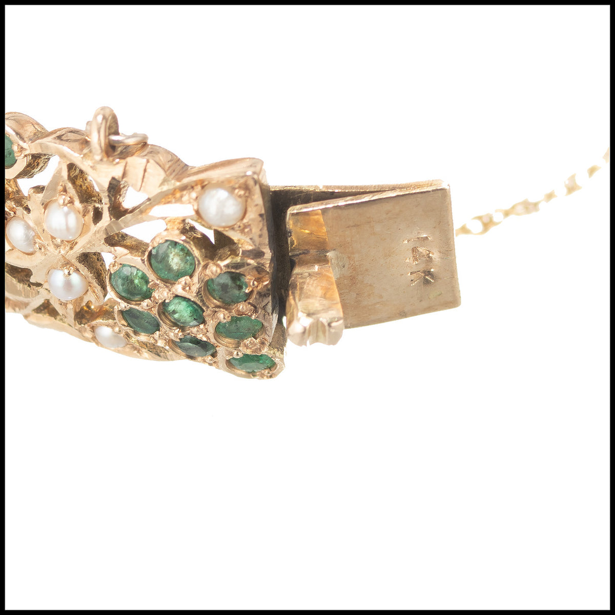 2.80 Carat Emerald Pearl Yellow Gold Bracelet – image 3