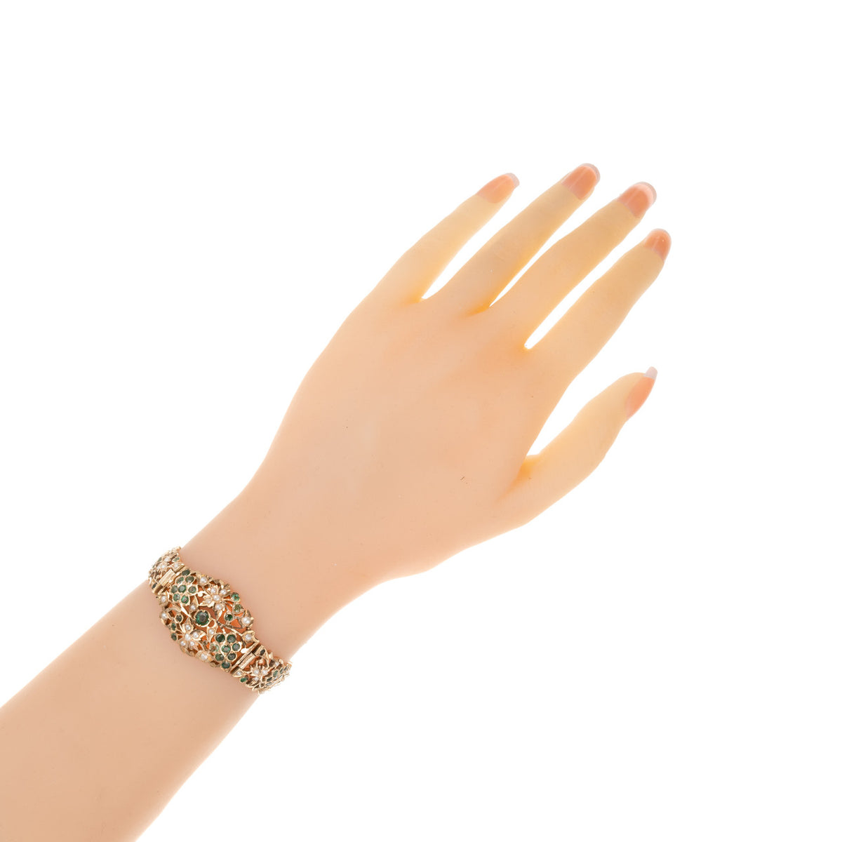 2.80 Carat Emerald Pearl Yellow Gold Bracelet – image 4
