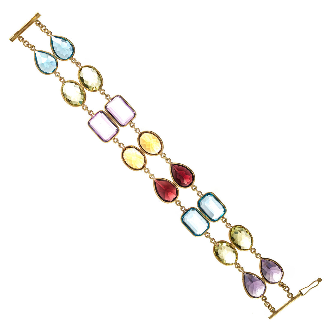 77.00 Carat Amethyst Topaz Garnet Quartz Citrine Two-Row Gold Bracelet – image 2