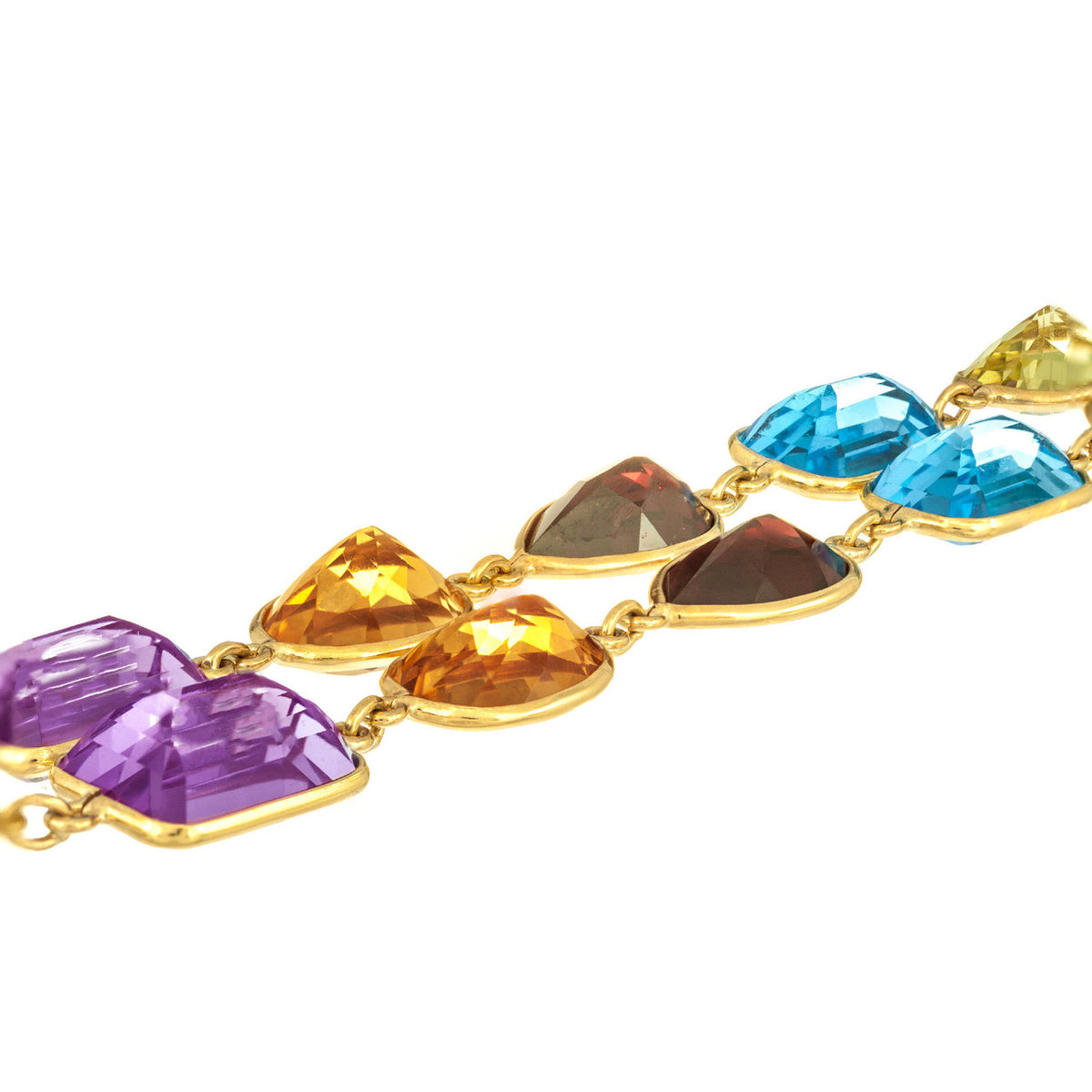 77.00 Carat Amethyst Topaz Garnet Quartz Citrine Two-Row Gold Bracelet – image 3