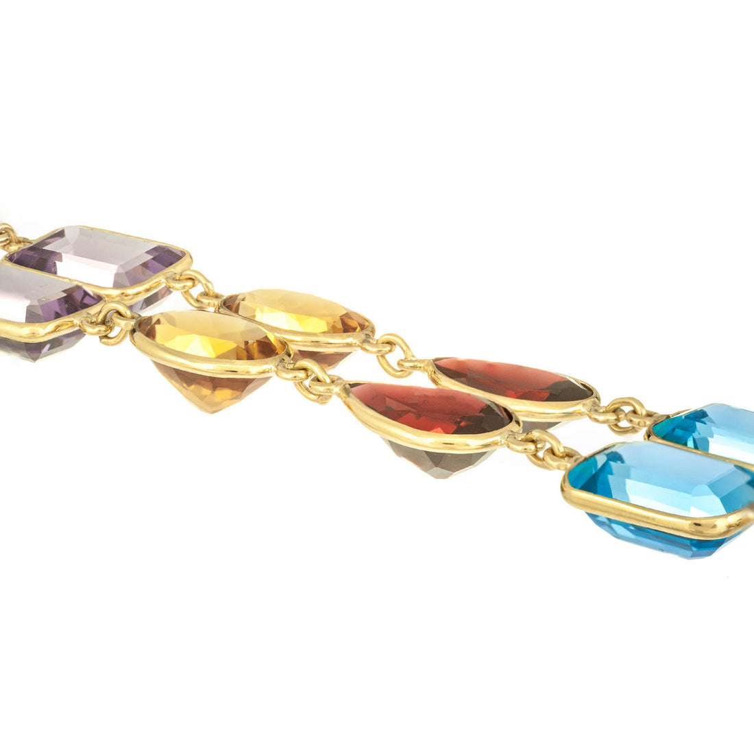 77.00 Carat Amethyst Topaz Garnet Quartz Citrine Two-Row Gold Bracelet – image 4