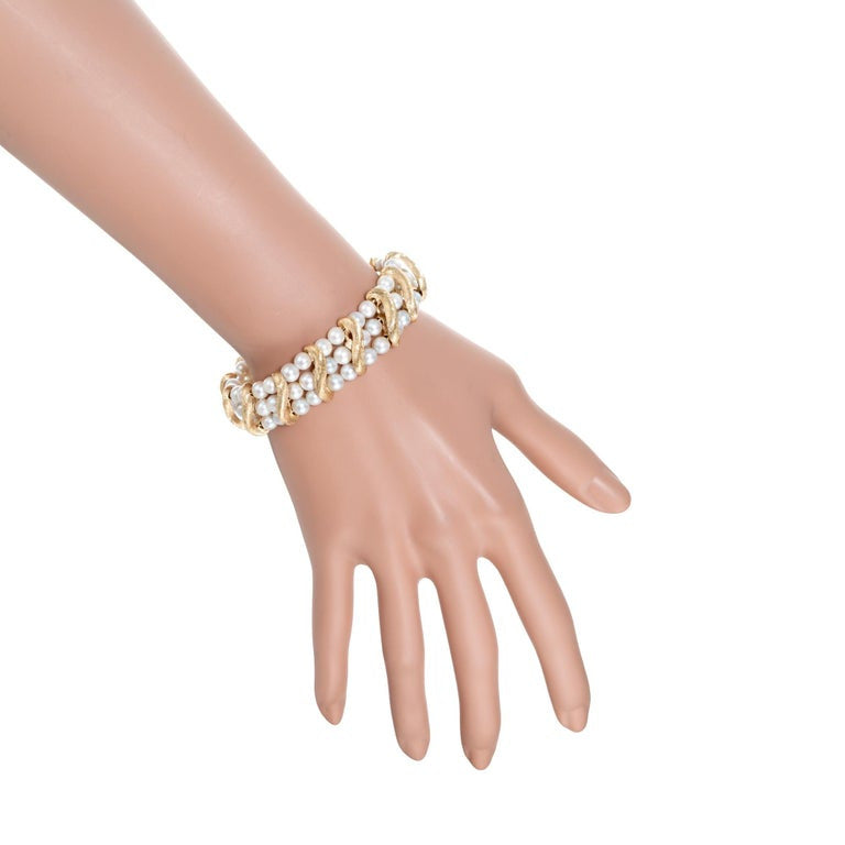 Lucien Piccard Cultured Pearl Yellow Gold Three Row Bracelet – image 6