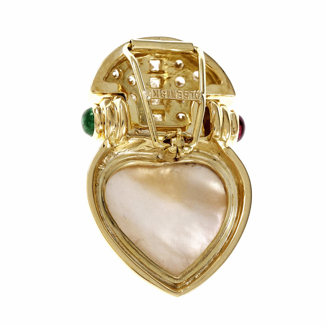 Olsen Designer Pendant Enhancer 18k Yellow Gold Mobe Pearl Ruby Emerald Diamond – image 2