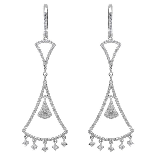 GB 1.11 Carat Diamond White Gold Pave Dangle Chandelier Earrings