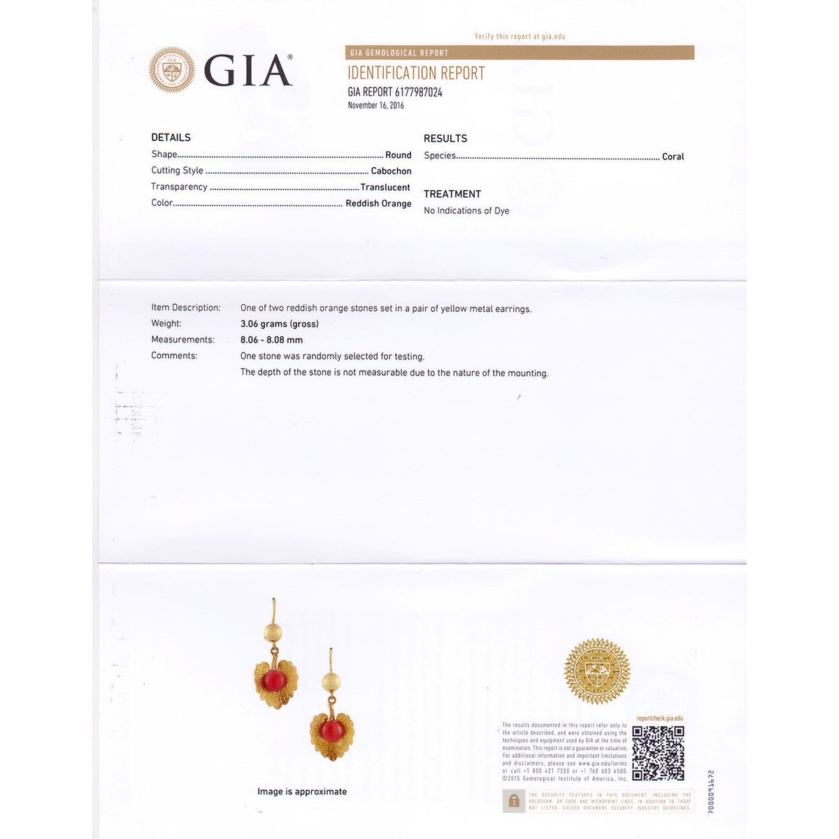 Vintage 1950 Natural GIA Orange Red Coral Dangle Earrings 18k Yellow Gold – image 6