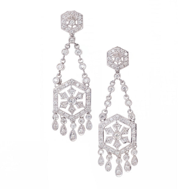 Chandelier Diamond Dangle Earrings 1.25ct 18k White Gold