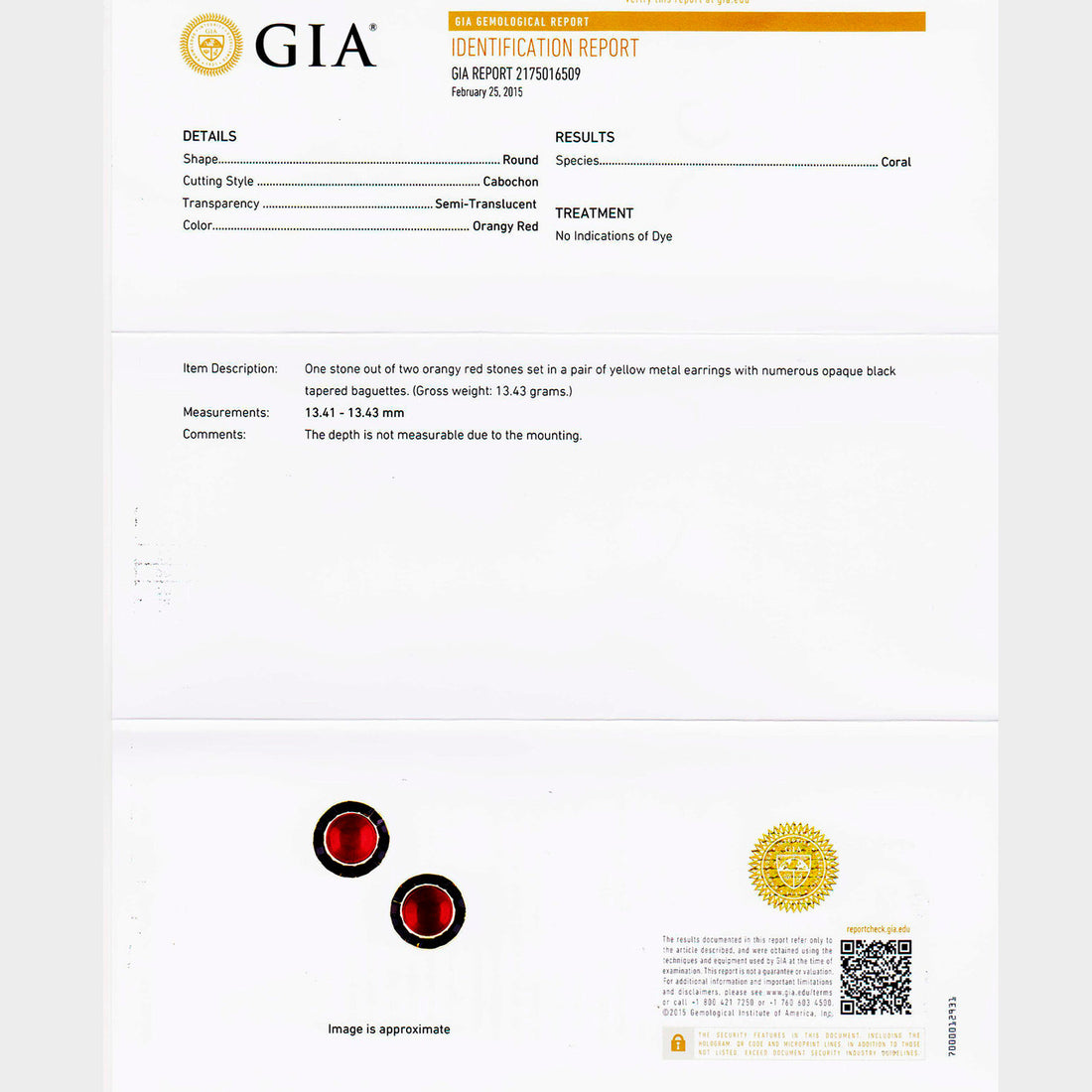 Retro 1950 Untreated Red Coral Black Onyx Certified 18k Yellow Gold Earrings – image 3