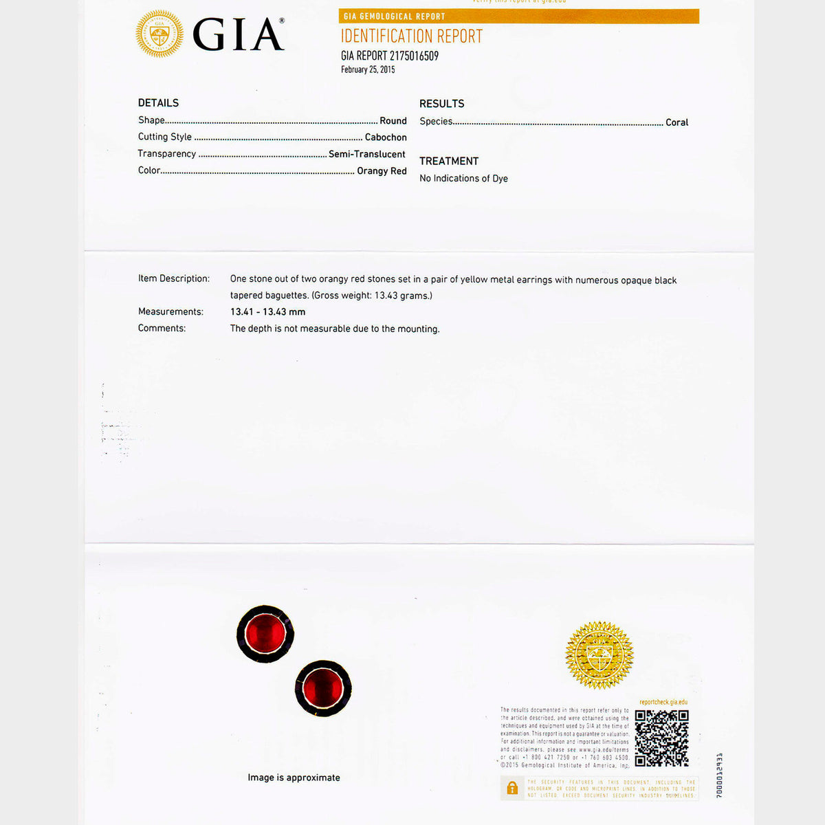 Retro 1950 Untreated Red Coral Black Onyx Certified 18k Yellow Gold Earrings – image 3