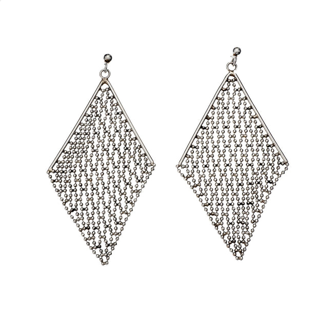 Platinum Dangle Faceted Bead Earrings Mesh