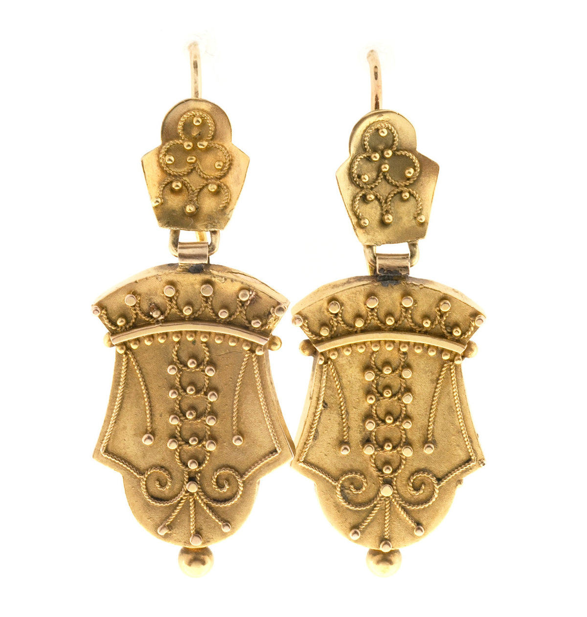 Antique Etruscan 14k Yellow Gold Dangle Granulated Victorian Dangle Earrings