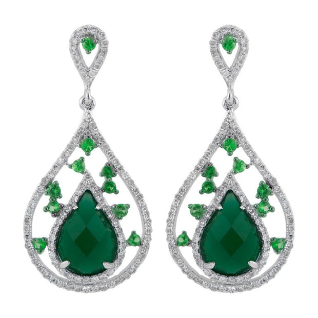 Divani Carat Tsavorite Garnet Agate Diamond White Gold Dangle Earrings